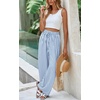 image:imagePRETTYGARDEN Womens Pants Elastic Waist Floral Lightweight Palazzo Pants for Women Casual Lounge Wide Leg Pants WomanStripe Dark Blue