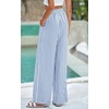 image:imagePRETTYGARDEN Womens Pants Elastic Waist Floral Lightweight Palazzo Pants for Women Casual Lounge Wide Leg Pants WomanStripe Dark Blue