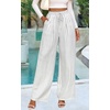 image:imagePRETTYGARDEN Womens Pants Elastic Waist Floral Lightweight Palazzo Pants for Women Casual Lounge Wide Leg Pants WomanStripe Grey White