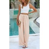 image:imagePRETTYGARDEN Womens Pants Elastic Waist Floral Lightweight Palazzo Pants for Women Casual Lounge Wide Leg Pants WomanStripe Khaki
