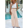 image:imagePRETTYGARDEN Womens Pants Elastic Waist Floral Lightweight Palazzo Pants for Women Casual Lounge Wide Leg Pants WomanStripe Khaki