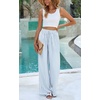 image:imagePRETTYGARDEN Womens Pants Elastic Waist Floral Lightweight Palazzo Pants for Women Casual Lounge Wide Leg Pants WomanStripe Light Blue
