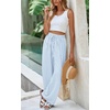 image:imagePRETTYGARDEN Womens Pants Elastic Waist Floral Lightweight Palazzo Pants for Women Casual Lounge Wide Leg Pants WomanStripe Light Blue