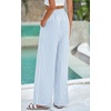 image:imagePRETTYGARDEN Womens Pants Elastic Waist Floral Lightweight Palazzo Pants for Women Casual Lounge Wide Leg Pants WomanStripe Light Blue