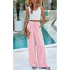 image:imagePRETTYGARDEN Womens Pants Elastic Waist Floral Lightweight Palazzo Pants for Women Casual Lounge Wide Leg Pants WomanStripe Pink