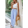 image:imagePRETTYGARDEN Womens Pants Elastic Waist Floral Lightweight Palazzo Pants for Women Casual Lounge Wide Leg Pants WomanStriped Blue