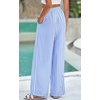 image:imagePRETTYGARDEN Womens Pants Elastic Waist Floral Lightweight Palazzo Pants for Women Casual Lounge Wide Leg Pants WomanStriped Blue