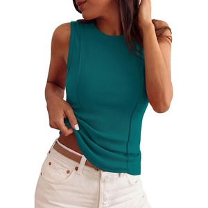 image:imagePRETTYGARDEN Sleeveless Tops for Women 2026 Summer Ribbed Tank Top Fitted Shirts Basic Tees Cute Spring Going Out Y2k ClothesBlue Green