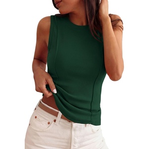 image:imagePRETTYGARDEN Sleeveless Tops for Women 2026 Summer Ribbed Tank Top Fitted Shirts Basic Tees Cute Spring Going Out Y2k ClothesForest Green
