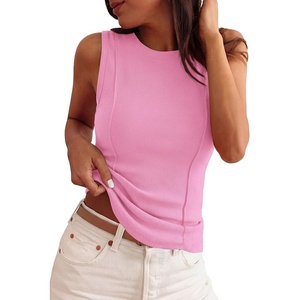 image:imagePRETTYGARDEN Sleeveless Tops for Women 2026 Summer Ribbed Tank Top Fitted Shirts Basic Tees Cute Spring Going Out Y2k ClothesLight Pink