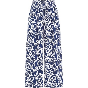 image:imagePRETTYGARDEN Womens Pants Elastic Waist Floral Lightweight Palazzo Pants for Women Casual Lounge Wide Leg Pants WomanBlue Flower