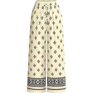 image:imagePRETTYGARDEN Womens Pants Elastic Waist Floral Lightweight Palazzo Pants for Women Casual Lounge Wide Leg Pants WomanFloral Apricot Black