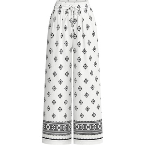 image:imagePRETTYGARDEN Womens Pants Elastic Waist Floral Lightweight Palazzo Pants for Women Casual Lounge Wide Leg Pants WomanFloral White Black