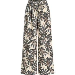 image:imagePRETTYGARDEN Womens Pants Elastic Waist Floral Lightweight Palazzo Pants for Women Casual Lounge Wide Leg Pants WomanGrey Leaves