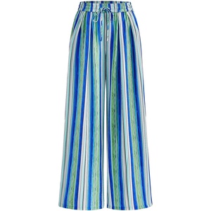 image:imagePRETTYGARDEN Womens Pants Elastic Waist Floral Lightweight Palazzo Pants for Women Casual Lounge Wide Leg Pants WomanMulti Striped Blue