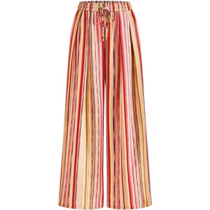 image:imagePRETTYGARDEN Womens Pants Elastic Waist Floral Lightweight Palazzo Pants for Women Casual Lounge Wide Leg Pants WomanMulti Striped Pink Orange