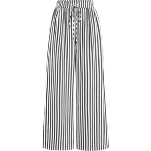 image:imagePRETTYGARDEN Womens Pants Elastic Waist Floral Lightweight Palazzo Pants for Women Casual Lounge Wide Leg Pants WomanStripe Black