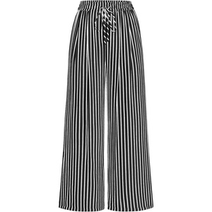 image:imagePRETTYGARDEN Womens Pants Elastic Waist Floral Lightweight Palazzo Pants for Women Casual Lounge Wide Leg Pants WomanStripe Black Beige White