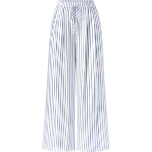 image:imagePRETTYGARDEN Womens Pants Elastic Waist Floral Lightweight Palazzo Pants for Women Casual Lounge Wide Leg Pants WomanStripe Blue White