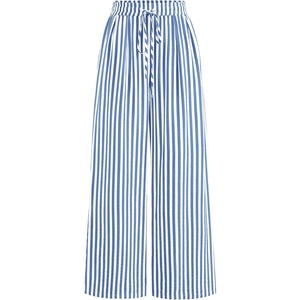 image:imagePRETTYGARDEN Womens Pants Elastic Waist Floral Lightweight Palazzo Pants for Women Casual Lounge Wide Leg Pants WomanStripe Dark Blue