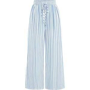 image:imagePRETTYGARDEN Womens Pants Elastic Waist Floral Lightweight Palazzo Pants for Women Casual Lounge Wide Leg Pants WomanStripe Light Blue
