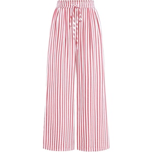 image:imagePRETTYGARDEN Womens Pants Elastic Waist Floral Lightweight Palazzo Pants for Women Casual Lounge Wide Leg Pants WomanStripe Pink