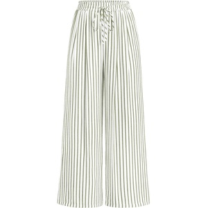 image:imagePRETTYGARDEN Womens Pants Elastic Waist Floral Lightweight Palazzo Pants for Women Casual Lounge Wide Leg Pants WomanStripe White Army Green