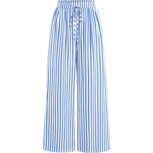 image:imagePRETTYGARDEN Womens Pants Elastic Waist Floral Lightweight Palazzo Pants for Women Casual Lounge Wide Leg Pants WomanStriped Blue