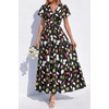 image:imagePRETTYGARDEN Women Summer Maxi Dresses 2026 Short Sleeve V Neck Button Floral Tiered Flowy Boho Sundress Beach OutfitsFloral Black Multicolored