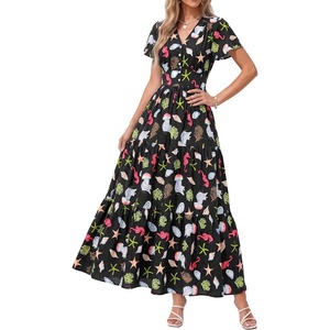 image:imagePRETTYGARDEN Women Summer Maxi Dresses 2026 Short Sleeve V Neck Button Floral Tiered Flowy Boho Sundress Beach OutfitsFloral Black Multicolored
