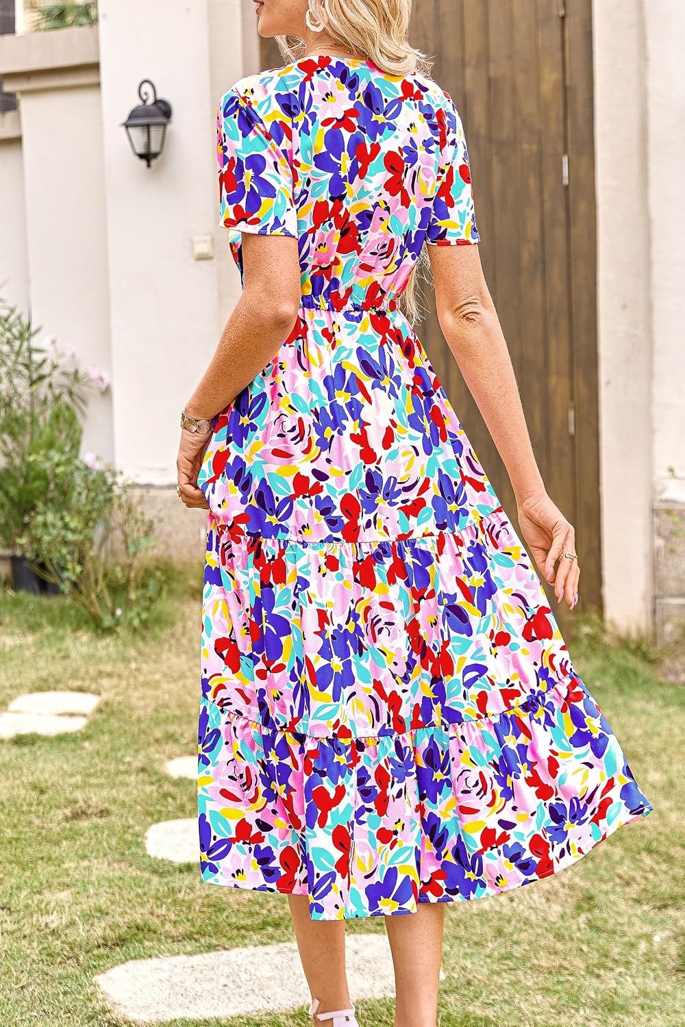image:imagePRETTYGARDEN Floral Dress for Women 2026 Summer Casual Short Sleeve Maxi Dresses V Neck Tiered Flowy Boho Beach SundressPrint Multicolored