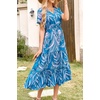 image:imagePRETTYGARDEN Floral Dress for Women 2026 Summer Casual Short Sleeve Maxi Dresses V Neck Tiered Flowy Boho Beach SundressPrint Blue
