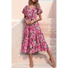 image:imagePRETTYGARDEN Floral Dress for Women 2026 Summer Casual Short Sleeve Maxi Dresses V Neck Tiered Flowy Boho Beach SundressRed