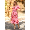 image:imagePRETTYGARDEN Floral Dress for Women 2026 Summer Casual Short Sleeve Maxi Dresses V Neck Tiered Flowy Boho Beach SundressRed Floral