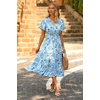 image:imagePRETTYGARDEN Floral Dress for Women 2026 Summer Casual Short Sleeve Maxi Dresses V Neck Tiered Flowy Boho Beach SundressWhite Blue Floral