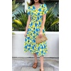 image:imagePRETTYGARDEN Floral Dress for Women 2026 Summer Casual Short Sleeve Maxi Dresses V Neck Tiered Flowy Boho Beach SundressYellow Blue Floral