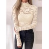 image:imagePRETTYGARDEN Womens Lace Long Sleeve Top Mesh Sheer Blouses Mock Neck See Through Slim Fitted Tops 2026 Fall Fashion ClothesApricot