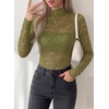 image:imagePRETTYGARDEN Womens Lace Long Sleeve Top Mesh Sheer Blouses Mock Neck See Through Slim Fitted Tops 2026 Fall Fashion ClothesGreen