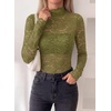 image:imagePRETTYGARDEN Womens Lace Long Sleeve Top Mesh Sheer Blouses Mock Neck See Through Slim Fitted Tops 2026 Fall Fashion ClothesGreen