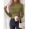 image:imagePRETTYGARDEN Womens Lace Long Sleeve Top Mesh Sheer Blouses Mock Neck See Through Slim Fitted Tops 2026 Fall Fashion ClothesGreen
