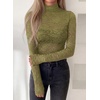 image:imagePRETTYGARDEN Womens Lace Long Sleeve Top Mesh Sheer Blouses Mock Neck See Through Slim Fitted Tops 2026 Fall Fashion ClothesGreen