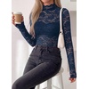 image:imagePRETTYGARDEN Womens Lace Long Sleeve Top Mesh Sheer Blouses Mock Neck See Through Slim Fitted Tops 2026 Fall Fashion ClothesNavy Blue