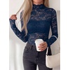 image:imagePRETTYGARDEN Womens Lace Long Sleeve Top Mesh Sheer Blouses Mock Neck See Through Slim Fitted Tops 2026 Fall Fashion ClothesNavy Blue