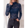 image:imagePRETTYGARDEN Womens Lace Long Sleeve Top Mesh Sheer Blouses Mock Neck See Through Slim Fitted Tops 2026 Fall Fashion ClothesNavy Blue