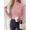 image:imagePRETTYGARDEN Womens Lace Long Sleeve Top Mesh Sheer Blouses Mock Neck See Through Slim Fitted Tops 2026 Fall Fashion ClothesPink