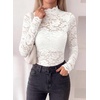 image:imagePRETTYGARDEN Womens Lace Long Sleeve Top Mesh Sheer Blouses Mock Neck See Through Slim Fitted Tops 2026 Fall Fashion ClothesWhite