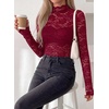 image:imagePRETTYGARDEN Womens Lace Long Sleeve Top Mesh Sheer Blouses Mock Neck See Through Slim Fitted Tops 2026 Fall Fashion ClothesWine Red