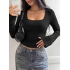 image:imagePRETTYGARDEN Womens Long Bell Sleeve Going Out Tops Fall Fashion 2026 Square Neck Ruched Ribbed Shirts Winter Y2K ClothesBlack