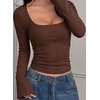 image:imagePRETTYGARDEN Womens Long Bell Sleeve Going Out Tops Fall Fashion 2026 Square Neck Ruched Ribbed Shirts Winter Y2K ClothesBrown