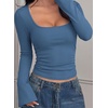 image:imagePRETTYGARDEN Womens Long Bell Sleeve Going Out Tops Fall Fashion 2026 Square Neck Ruched Ribbed Shirts Winter Y2K ClothesDusty Blue